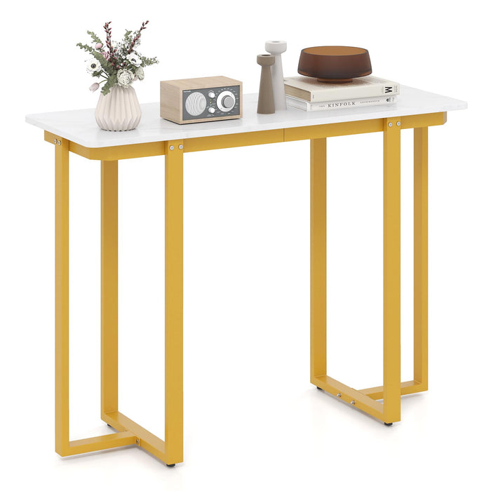 Modern Faux Marble Entryway Console Table with Geometric Metal Frame-Black