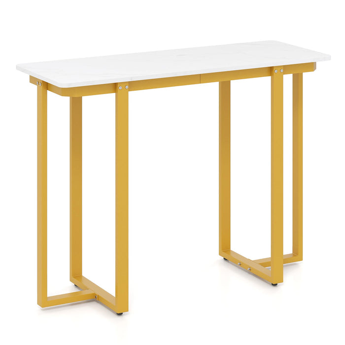Modern Faux Marble Entryway Console Table with Geometric Metal Frame-Black