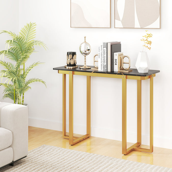 Modern Faux Marble Entryway Console Table with Geometric Metal Frame-Black