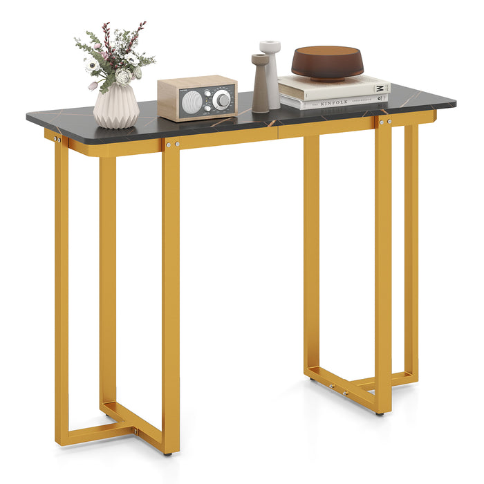 Modern Faux Marble Entryway Console Table with Geometric Metal Frame-Black