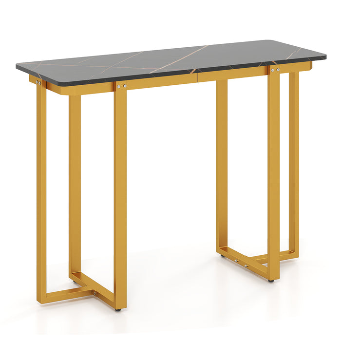 Modern Faux Marble Entryway Console Table with Geometric Metal Frame-Black