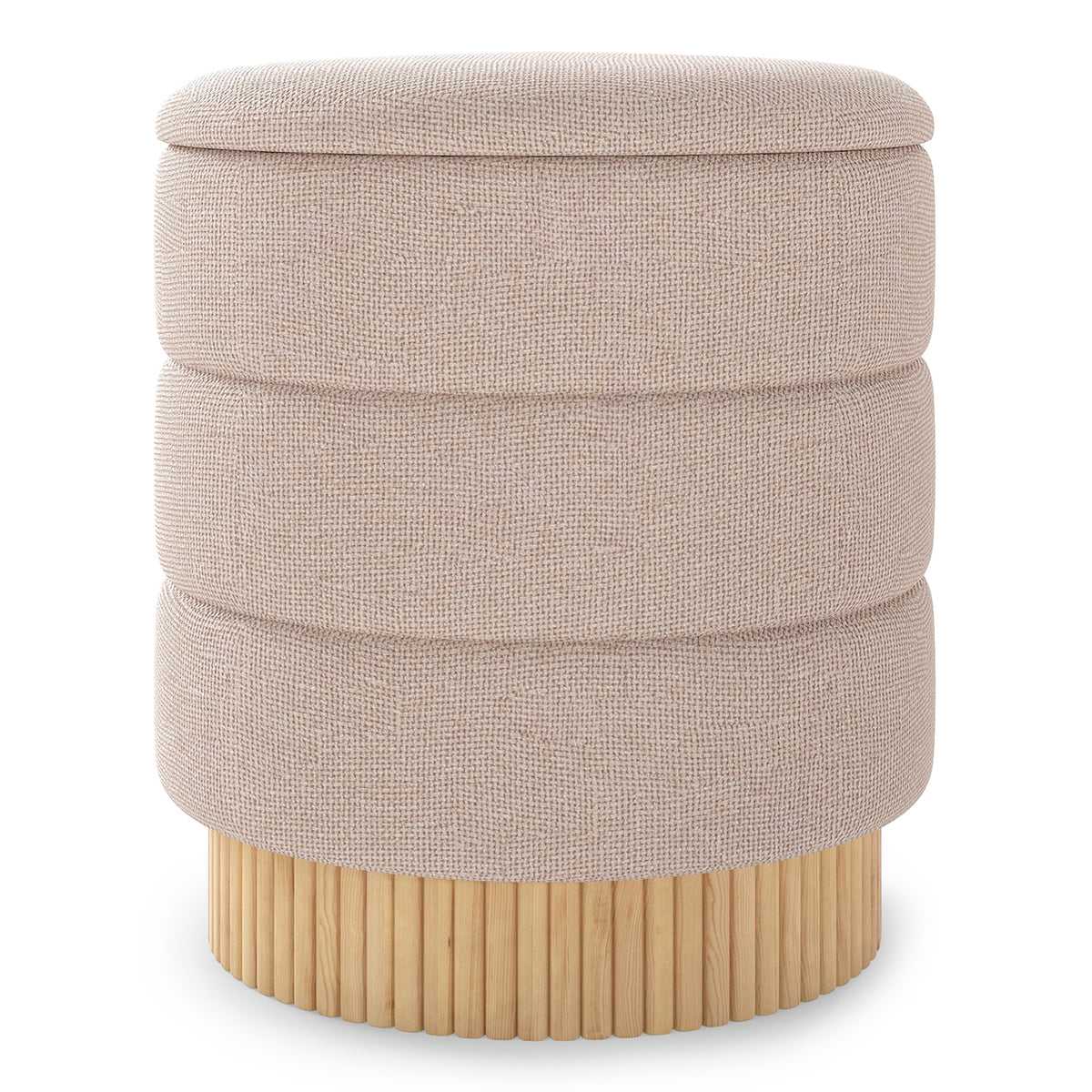 Modern Round Storage Ottoman with Removable Lid and Solid Wood Base-