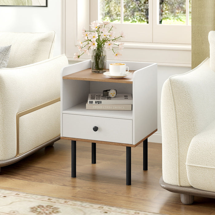 Modern Sofa Side Table with Drawer and Metal Legs for Small Spaces-Black-