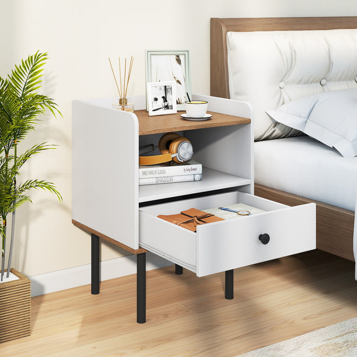 Modern Sofa Side Table with Drawer and Metal Legs for Small Spaces-Black-