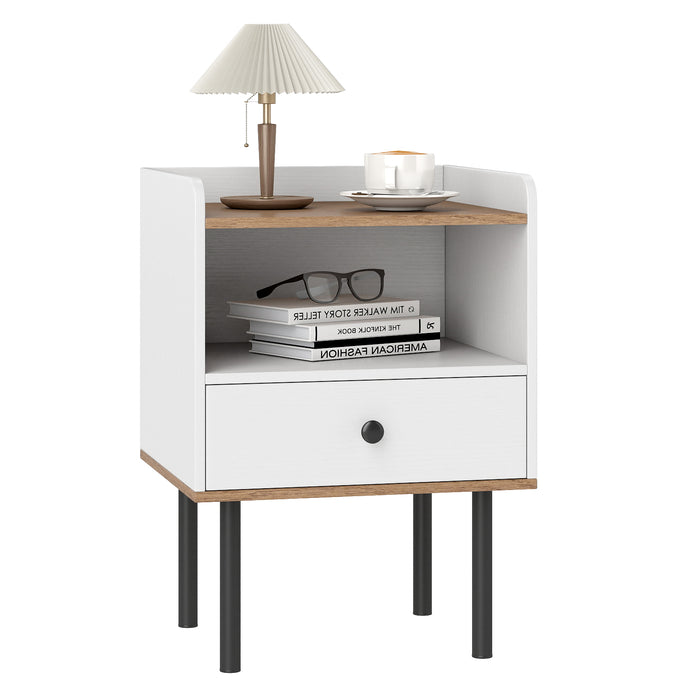 Modern Sofa Side Table with Drawer and Metal Legs for Small Spaces-Black-