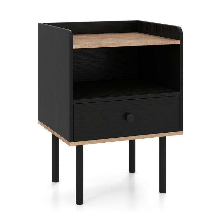 Modern Sofa Side Table with Drawer and Metal Legs for Small Spaces-Black-