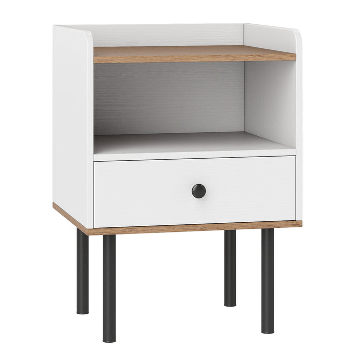 Modern Sofa Side Table with Drawer and Metal Legs for Small Spaces-Black-