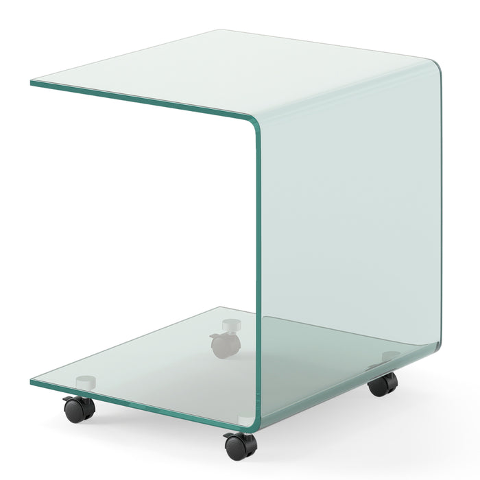 Modern Tempered Glass Side Table with 2-tier Shelf-