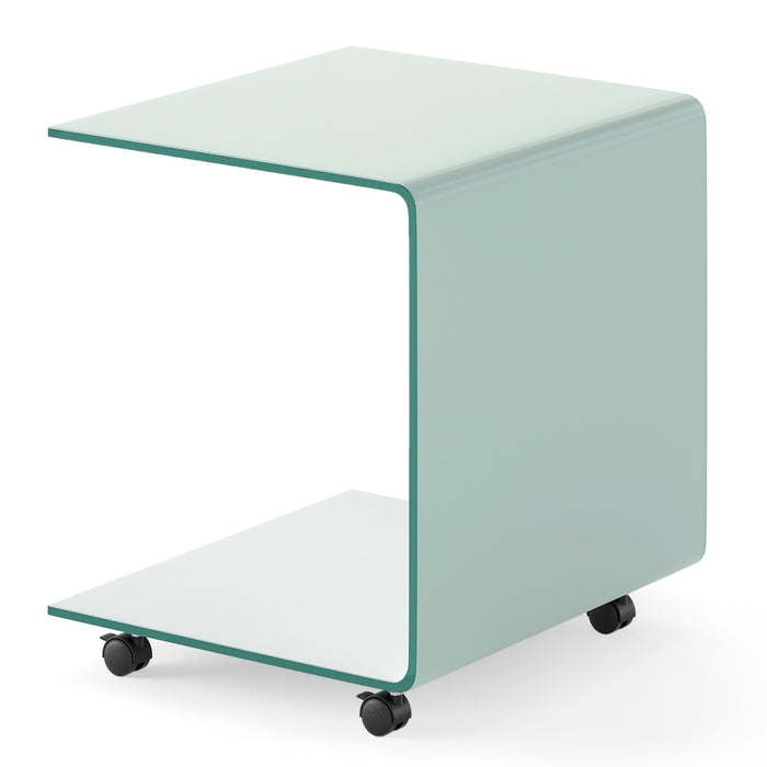 Modern Tempered Glass Side Table with 2-tier Shelf-