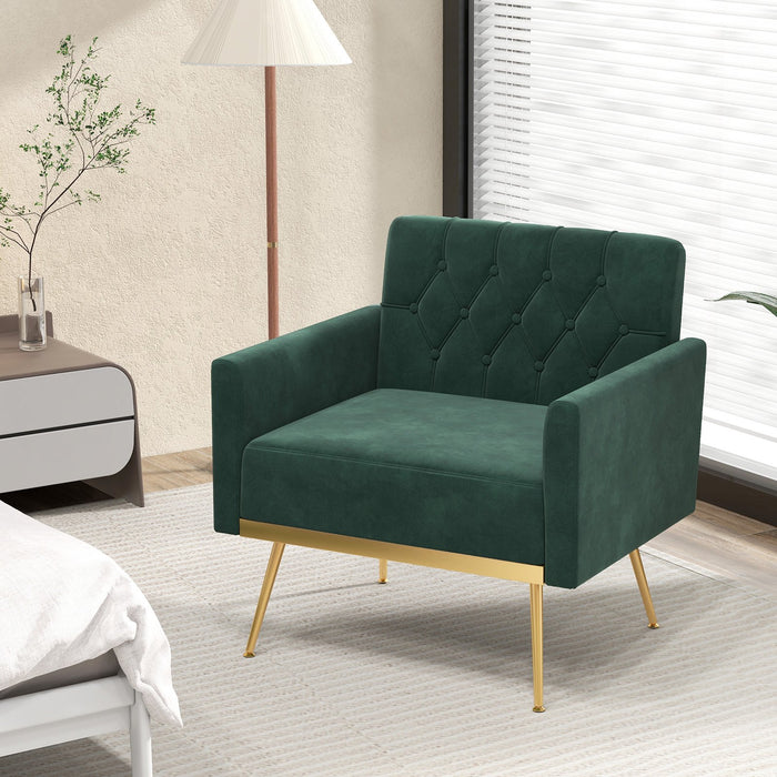 Modern Velvet Accent Chair with Button Tufted Back and Golden Metal Legs-