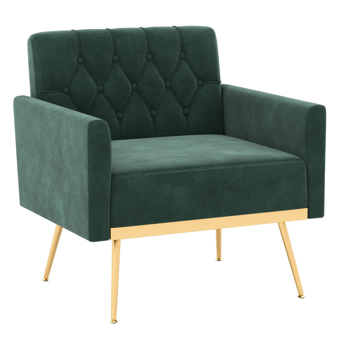 Modern Velvet Accent Chair with Button Tufted Back and Golden Metal Legs-