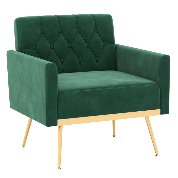 Modern Velvet Accent Chair with Button Tufted Back and Golden Metal Legs-