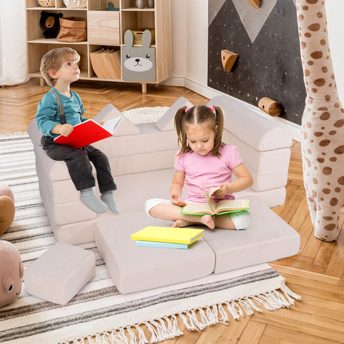 9-Piece Modular Kids Play Couch with Breathable Suede Fabric for Kids-