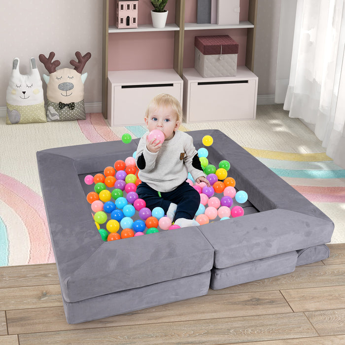 9-Piece Modular Kids Play Couch with Breathable Suede Fabric for Kids-