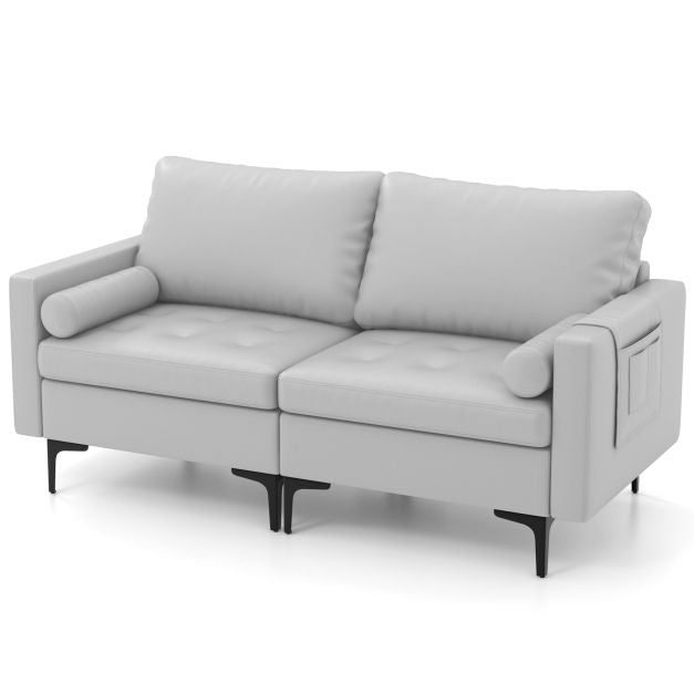 Modular Sectional Couch - Light Grey Sofa with 4 USB Ports and 2 Detachable Bolsters - Perfect Solution for Comfort and Convenience for Tech-Enthusiasts at Home