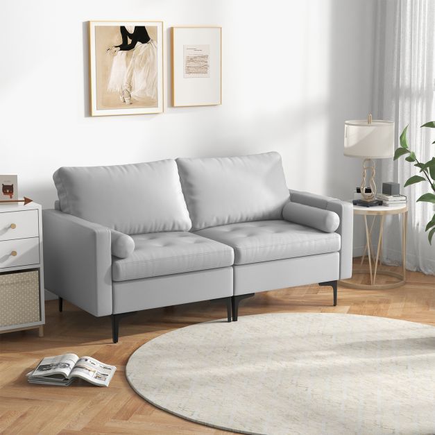 Modular Sectional Couch - Light Grey Sofa with 4 USB Ports and 2 Detachable Bolsters - Perfect Solution for Comfort and Convenience for Tech-Enthusiasts at Home