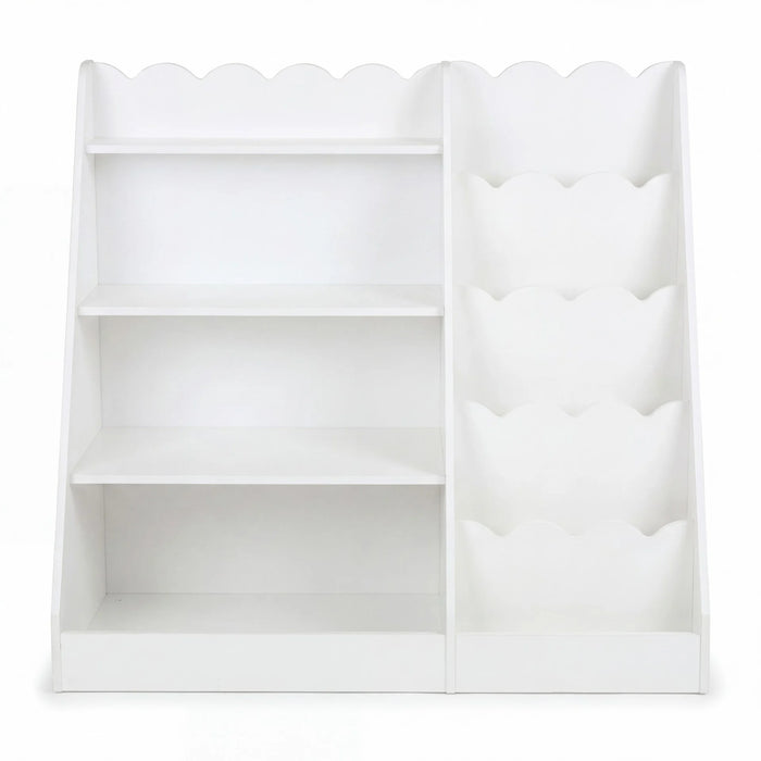 Montessori Kids Bookshelf with 5-Tier Scalloped Shelves for Nursery and Kids Room-Natural