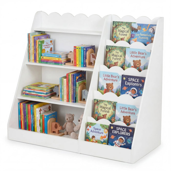 Montessori Kids Bookshelf with 5-Tier Scalloped Shelves for Nursery and Kids Room-Natural