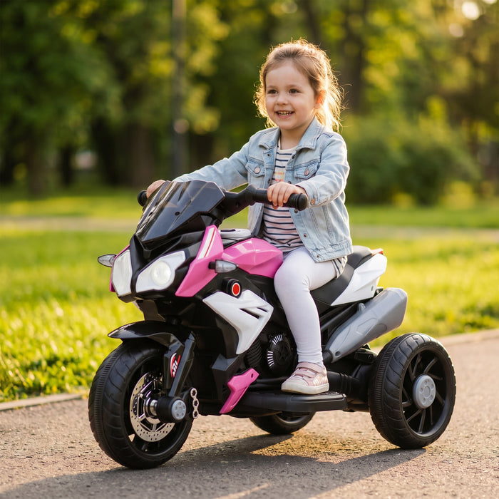 HOMCOM Kids Electric Motorcycle, 6V Ride on Motorcycle with 3 Wheels, LED Headlight, Music, Horn for Boys Girls 3-5 Years, Pink