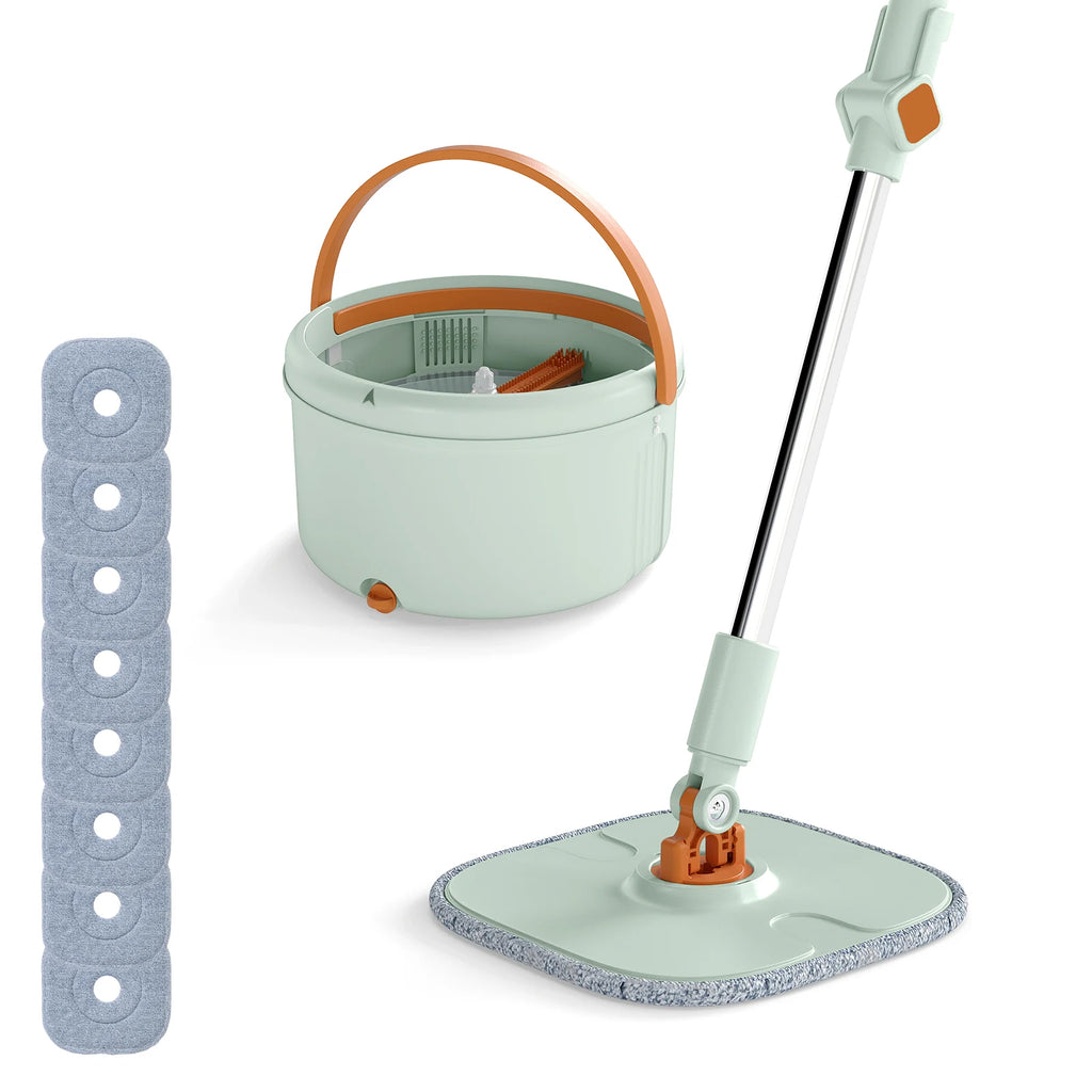 Mop and Bucket Set with Wringer Flat Floor Mop and Bucket System with 2/8 Washable Microfiber Pads-