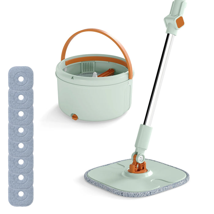Mop and Bucket Set with Wringer Flat Floor Mop and Bucket System with 2/8 Washable Microfiber Pads-