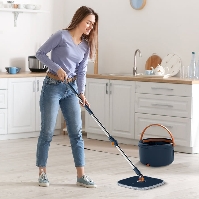 Mop and Bucket Set with Wringer Flat Floor Mop and Bucket System with 2/8 Washable Microfiber Pads-