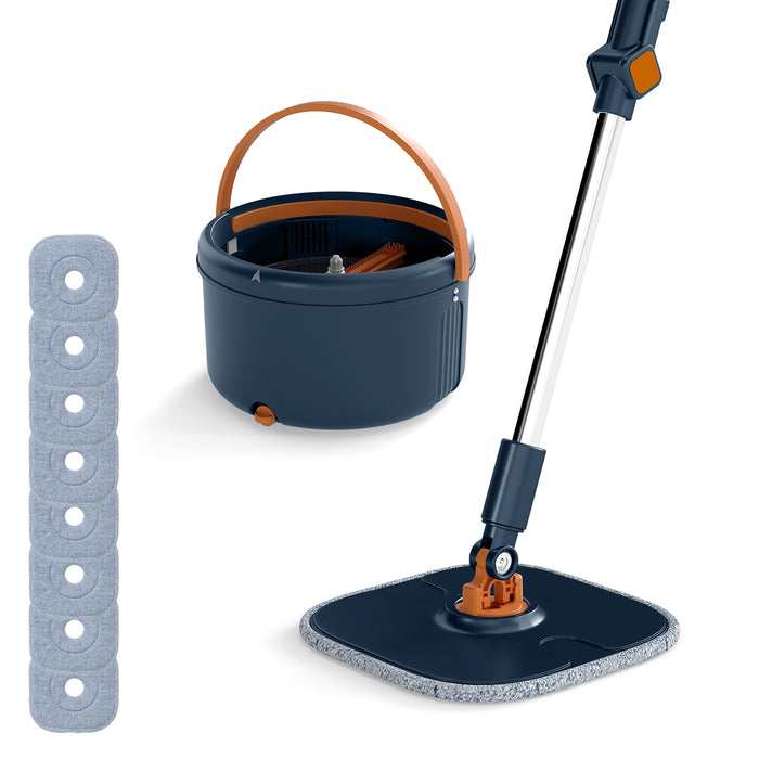 Mop and Bucket Set with Wringer Flat Floor Mop and Bucket System with 2/8 Washable Microfiber Pads-