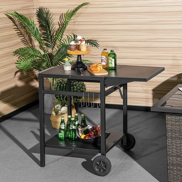 Movable Dining Cart Table Trolley with Folding Tabletop for BBQ Grill-