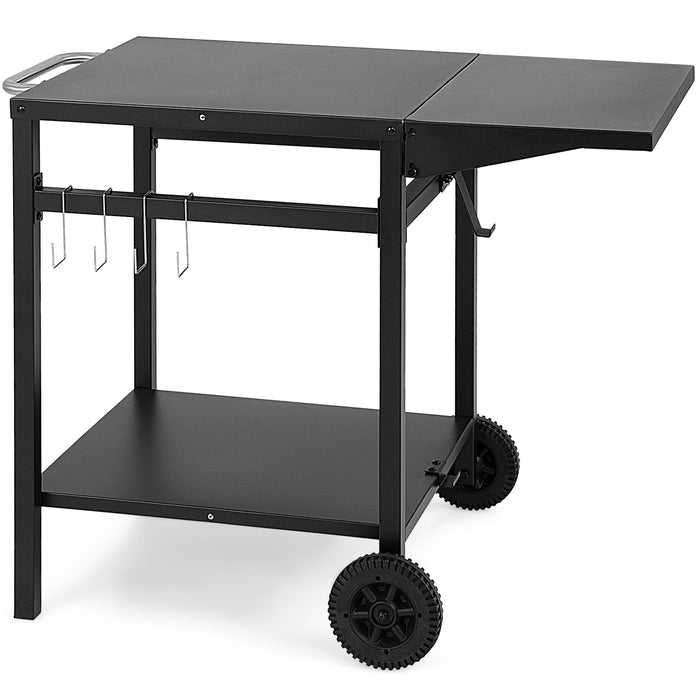 Movable Dining Cart Table Trolley with Folding Tabletop for BBQ Grill-