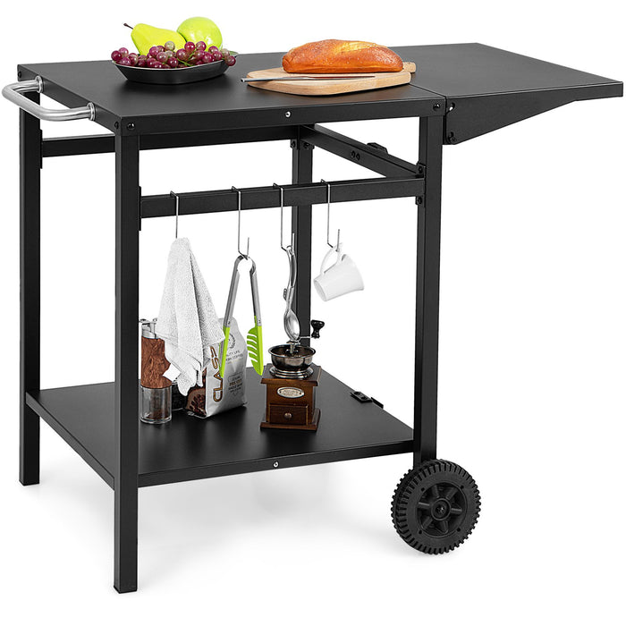 Movable Dining Cart Table Trolley with Folding Tabletop for BBQ Grill-