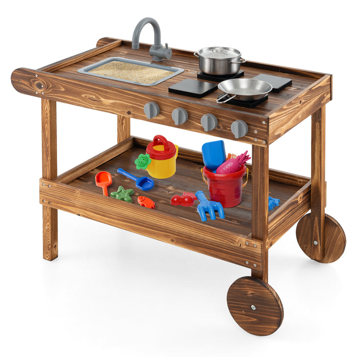 Mud Kitchen with Wheels and Handle - Portable, Rolling Play Set for Kids - Ideal for Outdoor Activities and Creative Play