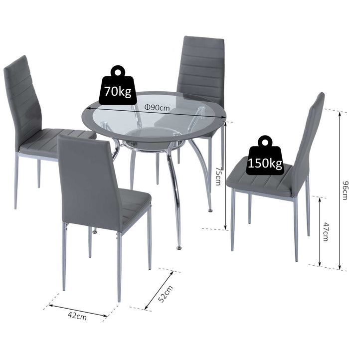 Contemporary 5-Piece Dining Set - Grey Chairs with Tempered Glass Table - Modern Furniture for Dining Room