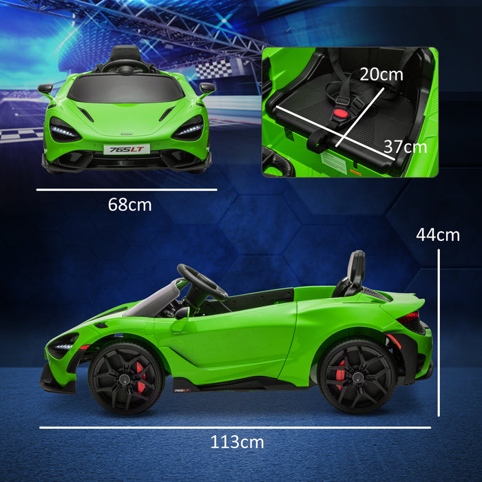 AIYAPLAY McLaren 765LT Licensed 12V Kids Electric Ride on Car with Butterfly Doors Remote Control Training Wheels Green | Aosom UK