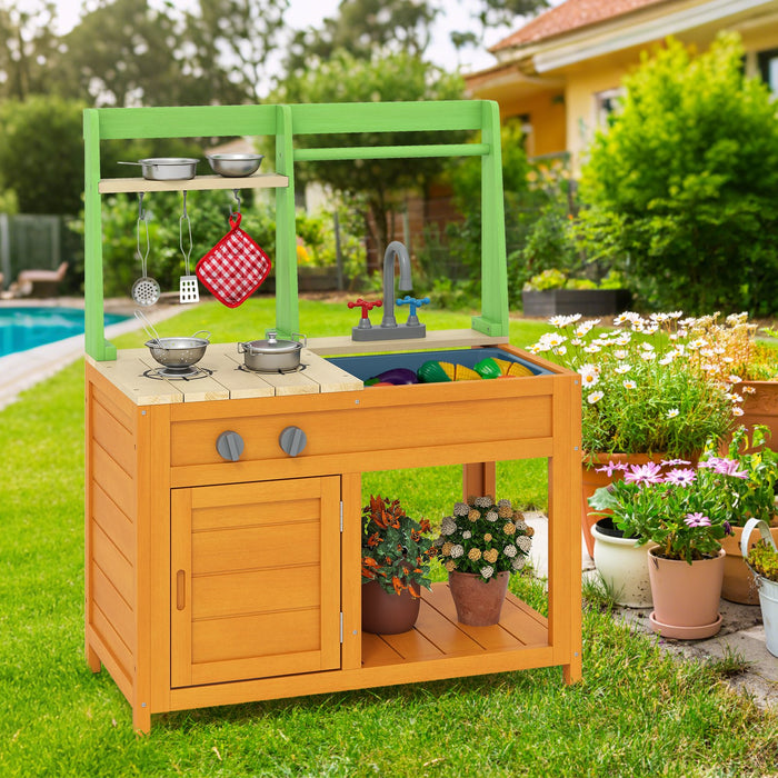 Outdoor Play Kitchen with Realistic Stoves and Cookware Accessories-