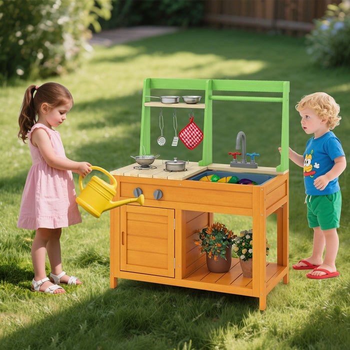 Outdoor Play Kitchen with Realistic Stoves and Cookware Accessories-