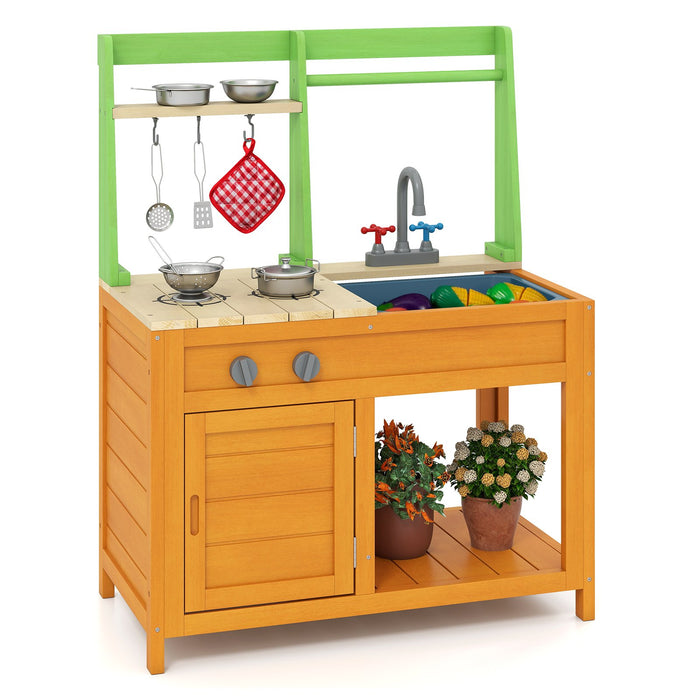 Outdoor Play Kitchen with Realistic Stoves and Cookware Accessories-