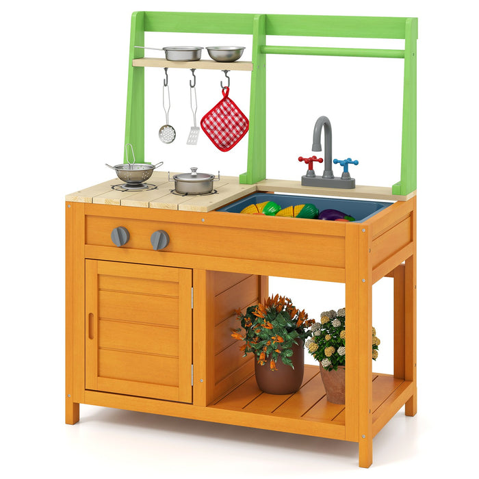 Outdoor Play Kitchen with Realistic Stoves and Cookware Accessories-