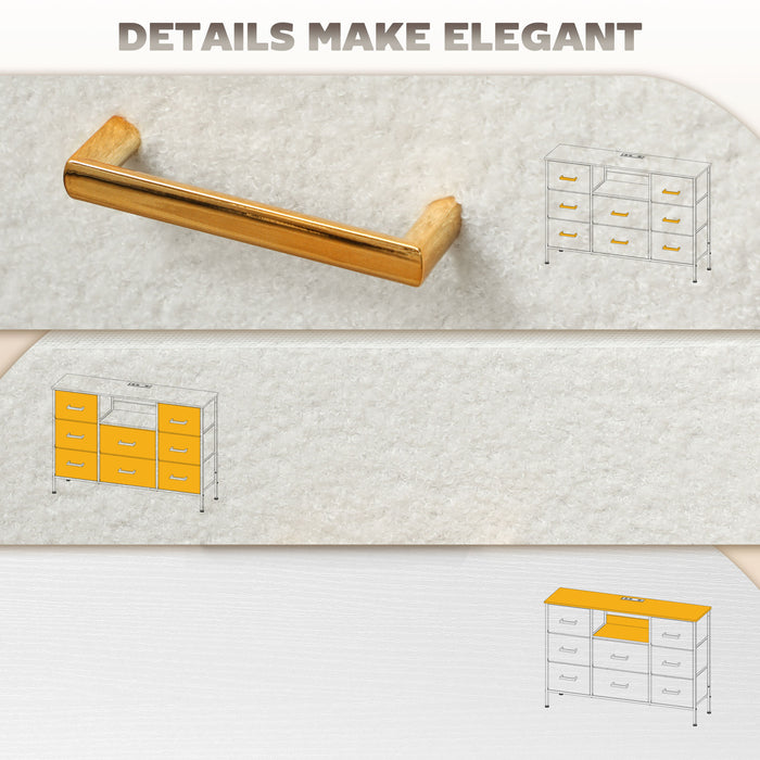 HOMCOM Boucle Chest of Drawers, 8 Fabric Drawers Storage Organiser with Charging Station, 2 USB and 2 AC Ports, Steel Frame, Fabric Dresser for Living Room, Bedroom, Hallway, Cream White