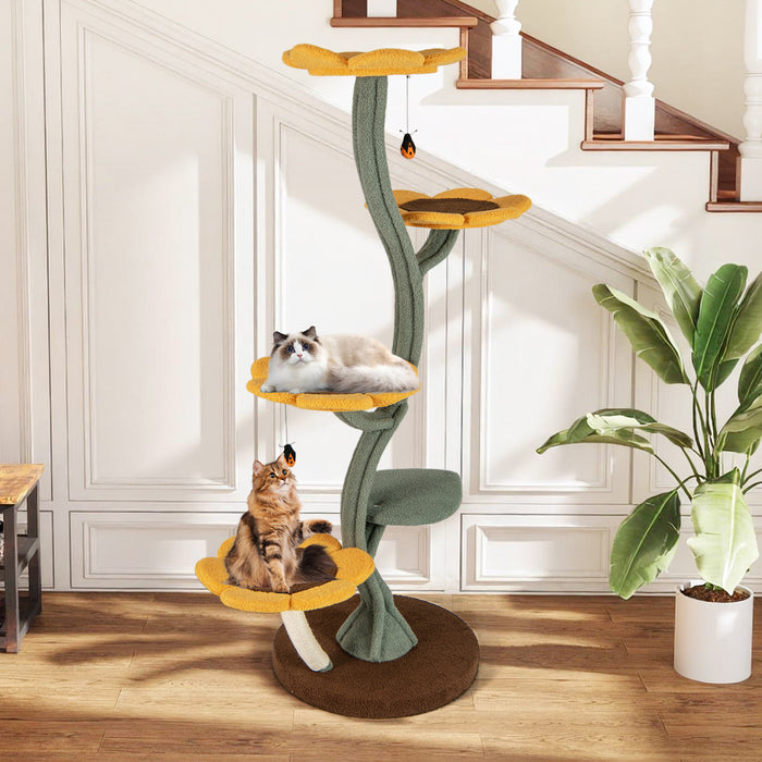 Multi-layer Cat Tower Sunflower Style with 4 Flower-shaped Platforms-