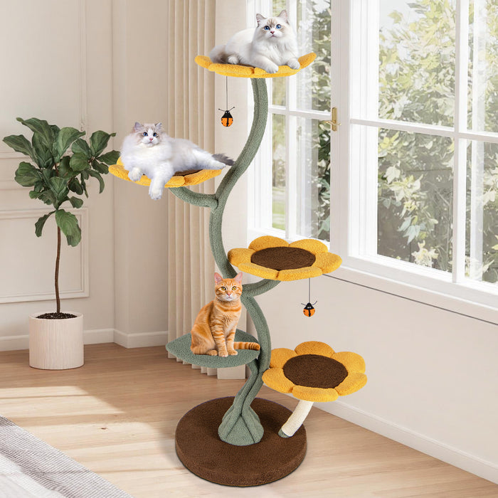 Multi-layer Cat Tower Sunflower Style with 4 Flower-shaped Platforms-