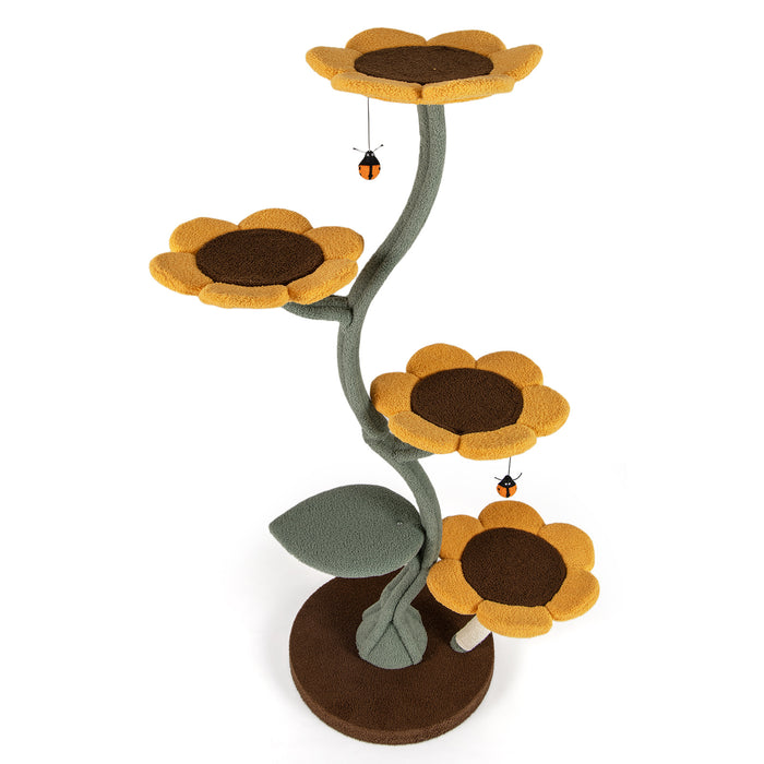 Multi-layer Cat Tower Sunflower Style with 4 Flower-shaped Platforms-