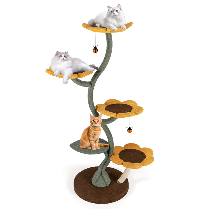 Multi-layer Cat Tower Sunflower Style with 4 Flower-shaped Platforms-