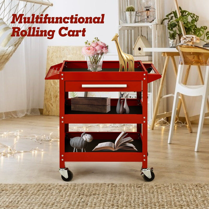 Utility Cart 3-Tray - Rolling Tool Organiser Trolley - Ideal for Workshop and Garage Storage Solutions