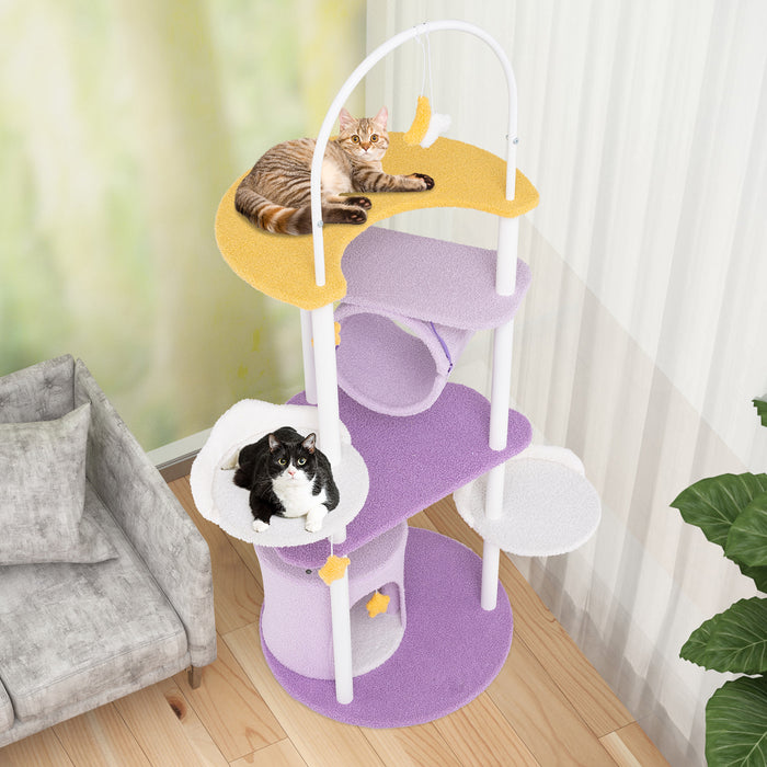 Multi-level Cute Cat Tree 158CM Large Cat Tower with Metal Frame-Purple