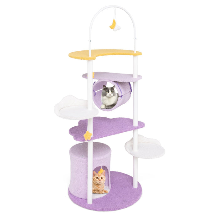 Multi-level Cute Cat Tree 158CM Large Cat Tower with Metal Frame-Purple