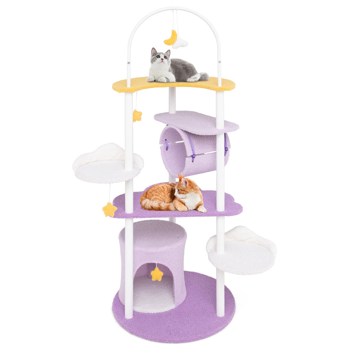 Multi-level Cute Cat Tree 158CM Large Cat Tower with Metal Frame-Purple