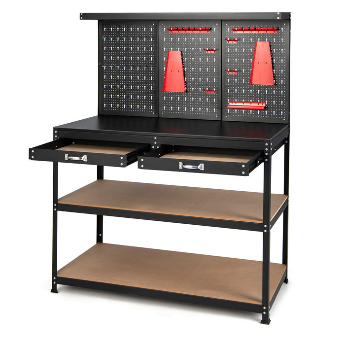 Multipurpose Garage Worktable with Pegboard and Drawers-