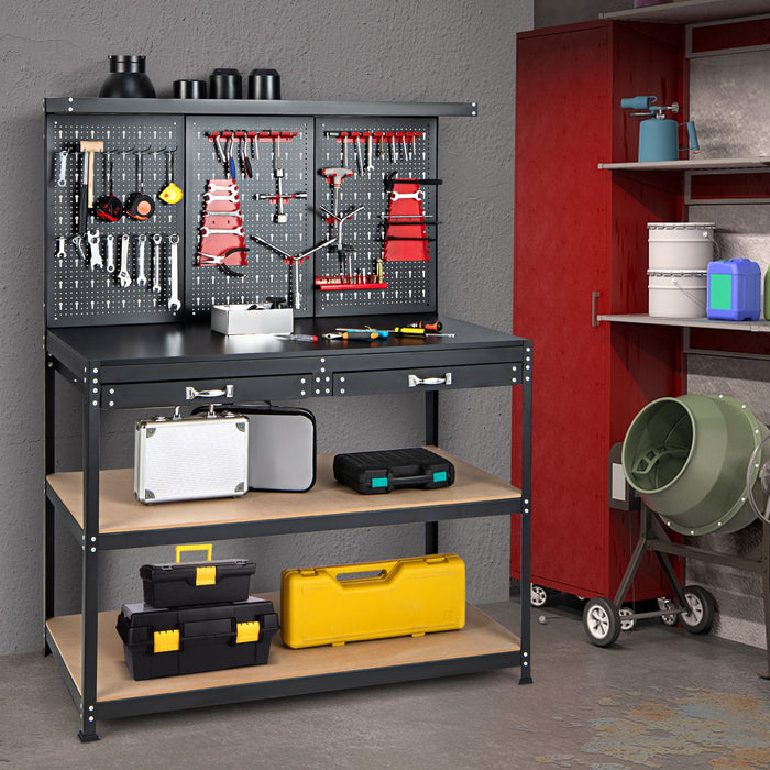 Multipurpose Garage Worktable with Pegboard and Drawers-