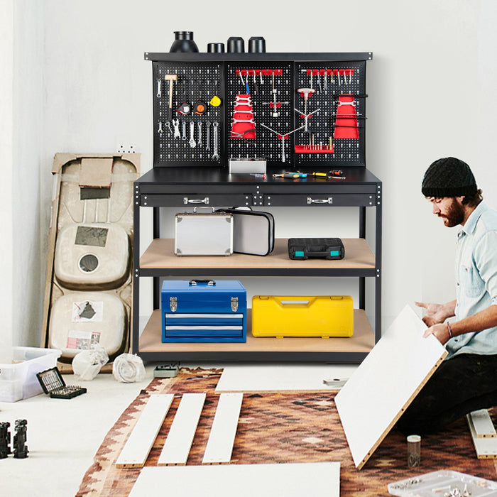 Multipurpose Garage Worktable with Pegboard and Drawers-