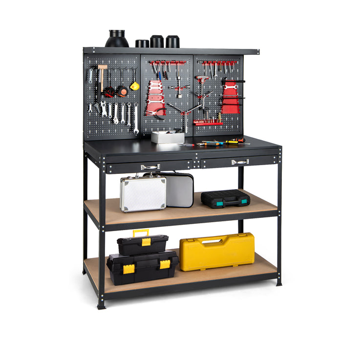 Multipurpose Garage Worktable with Pegboard and Drawers-